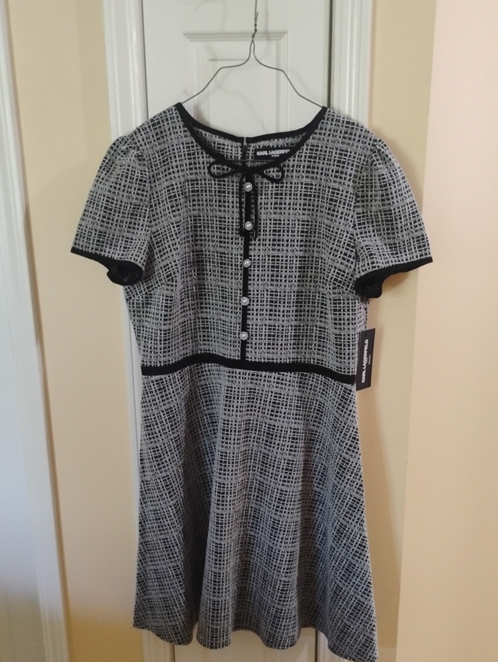 Karl Lagerfeld Black and White Knit Tweed-Inspired Mini Dress